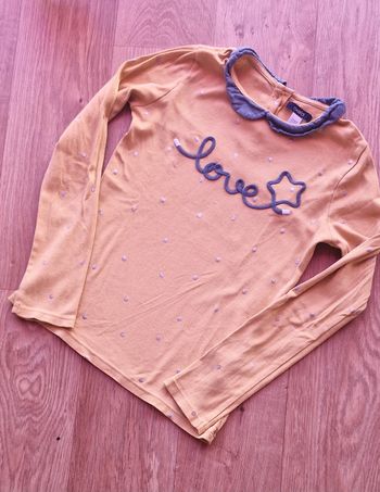 T shirt manches longues jaune moutarde/gris okaïdi 10 ans