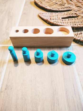 👶Bloc de cylindres /poids en bois bleu - perception dimensionnelle Montessori