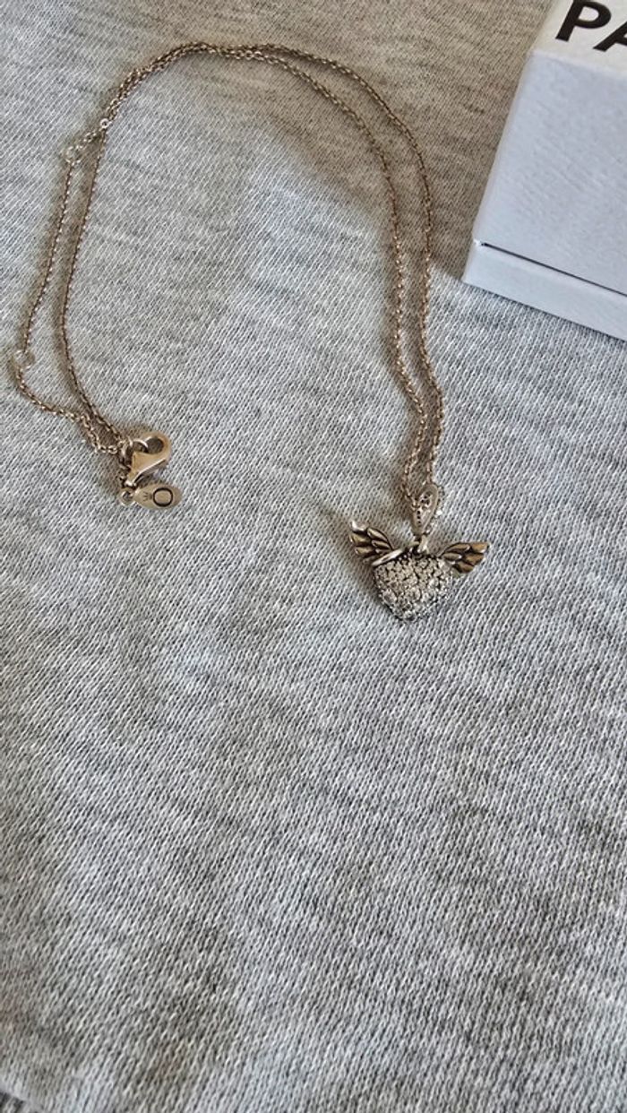 Collier pandora cœur ailes argent