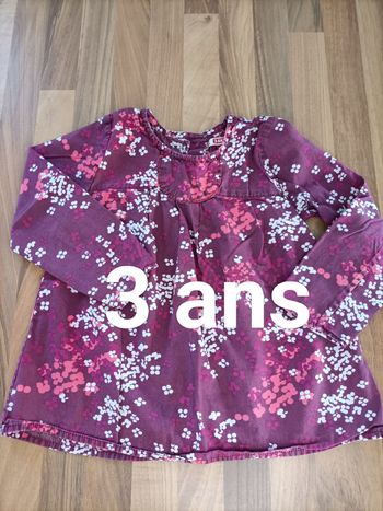 Jolie blouse Tee-shirt violet rose blanc Du Pareil au même 3 ans