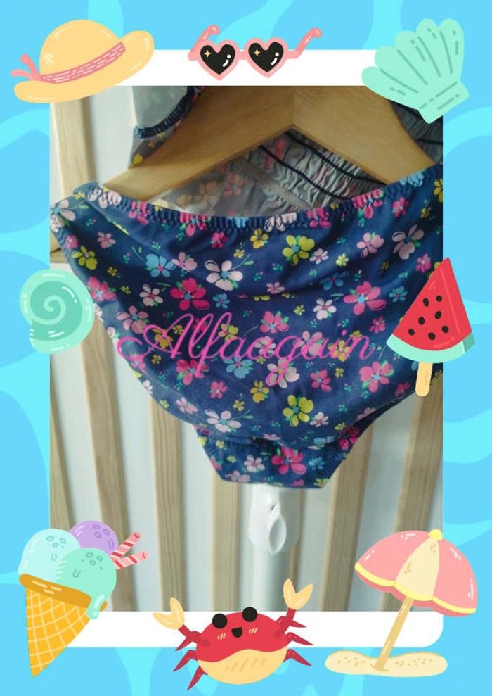 Maillot de bain bleu fleuri neuf 10ans - photo numéro 2