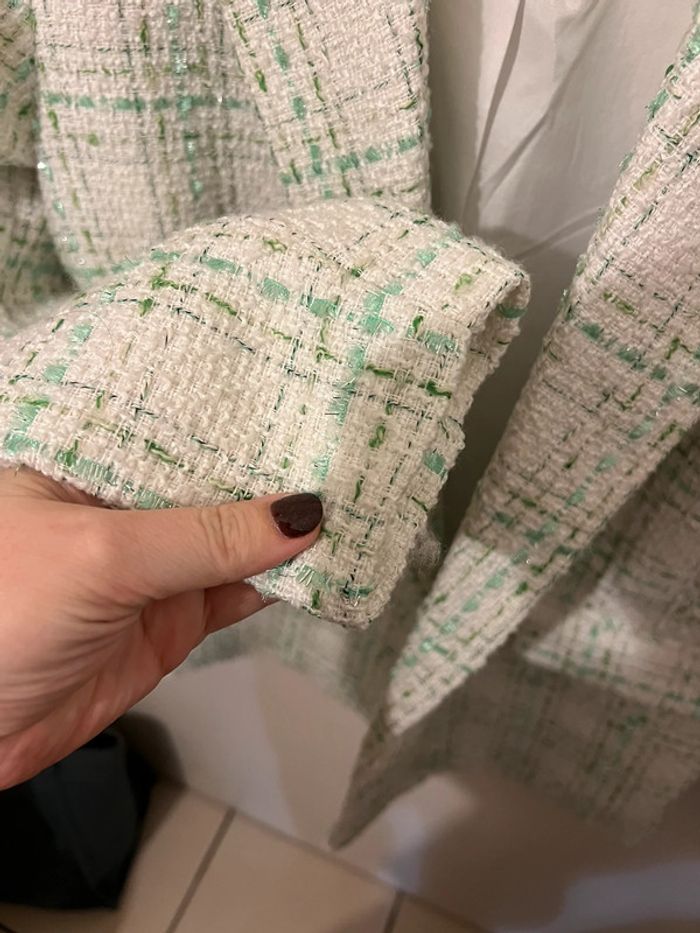 Veste pimkie verte brillante et blanche effet tweed - photo numéro 2