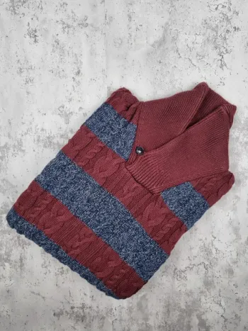 Pull Tommy Hilfiger rayé gris & bordeaux – Taille XXL Homme (mesures en photos)