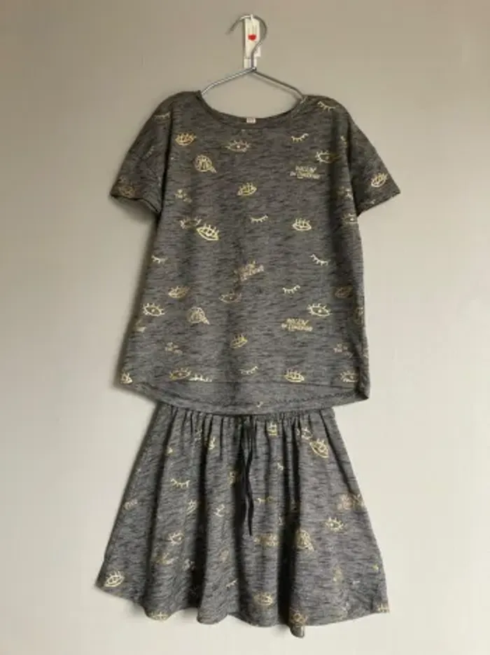 Ensemble fille CKS 8 ans t-shirt + jupe gris doré