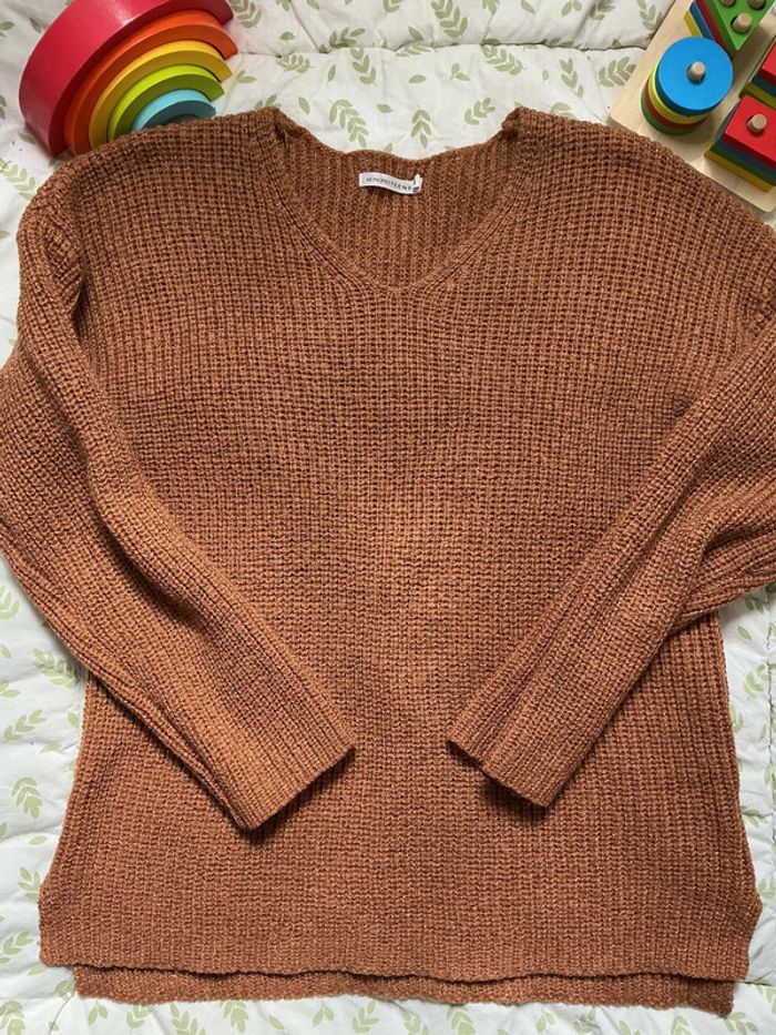 pull marron clair à paillette 14 ans monoprix col V - photo numéro 3