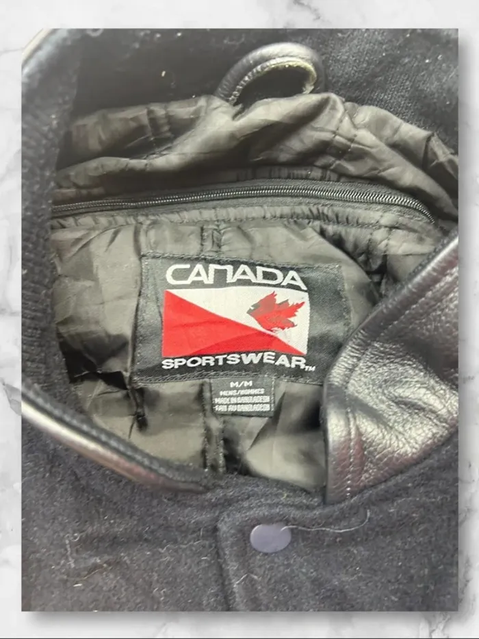 Veste Letterman Vintage Royals Canada Sportswear Noire Cuir et Laine Taille M - photo numéro 10