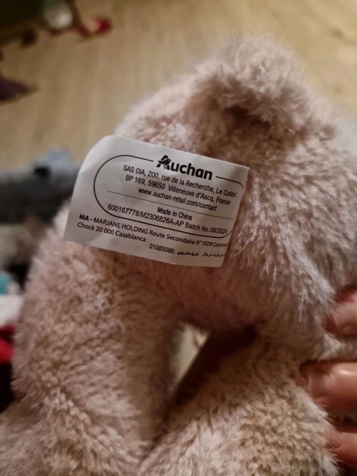 Peluche ours 35cm one two fun auchan rose - photo numéro 3