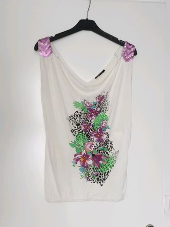 Top Morgan XS fleurs tropicales et sequins