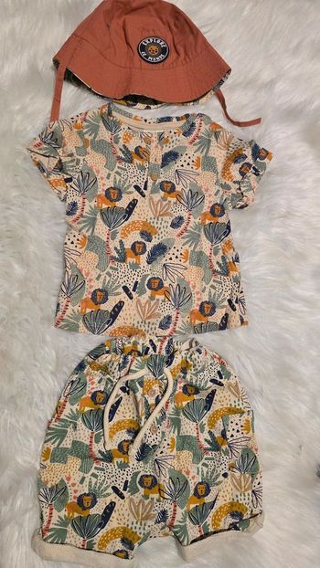 (Neufs non portés) 🤩👌👌🥰💙superbe  ensemble teeshirt mc ,short et Bob 18 mois garçon 