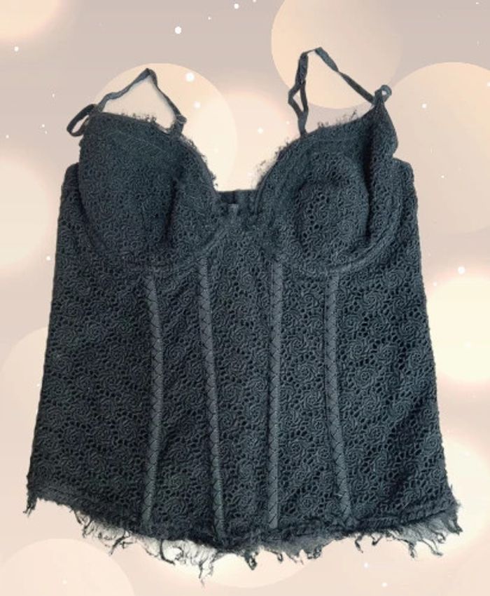 Bustier corseté noir broderies et soie taille 34 - Elie Tahari