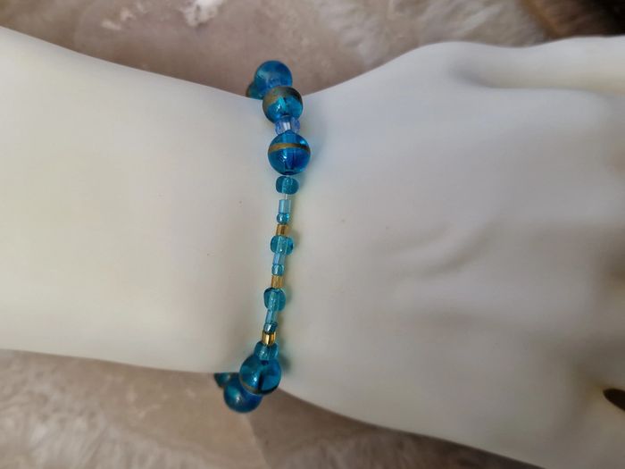 Bracelet Elastique Perles Bleu Dorée Turquoise - photo numéro 5