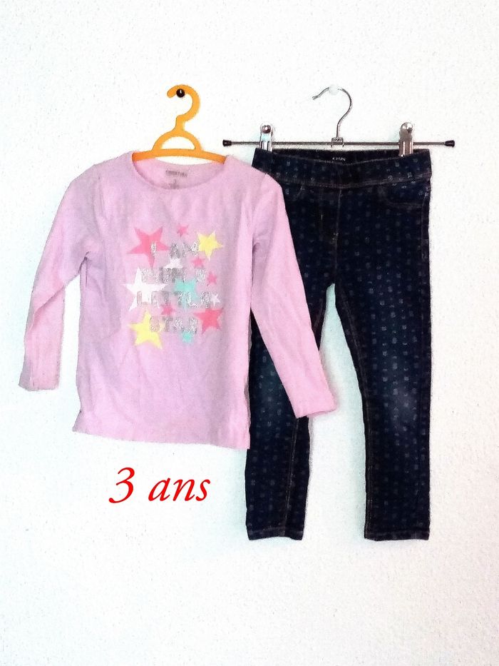 3 ans Ensemble orchestra /kiabi tee-shirts lila et jean imprimer toutes saisons /Excellent état - photo numéro 10