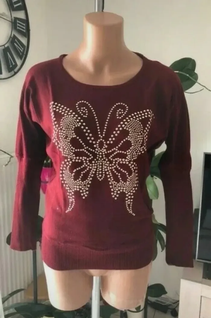 Beau pull bordeaux taille unique 36 - photo numéro 2