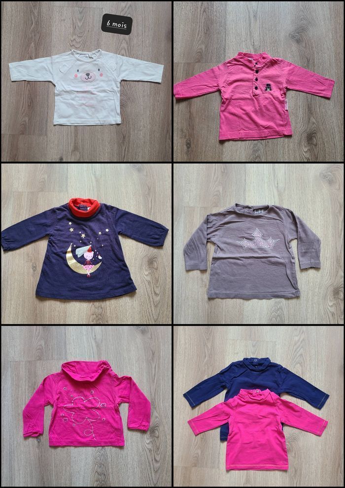 Lot de pull fin / tee-shirt manche longue 6 mois fille - photo numéro 2