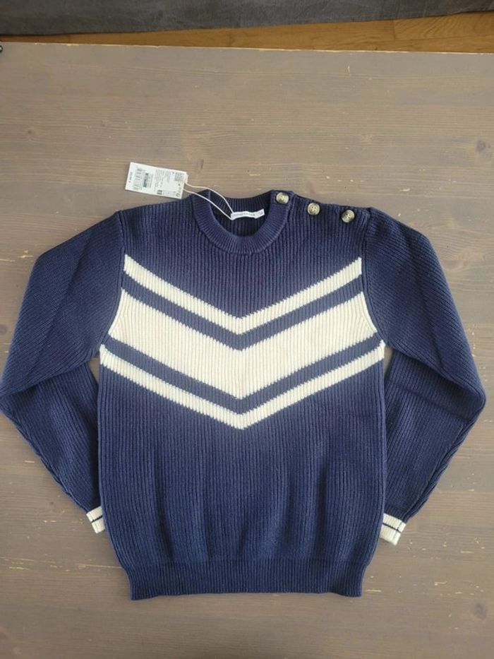 Beau pull chaud moelleux maille 14 ans NEUF marine et crème Monoprix valeur d'achat 29.99€