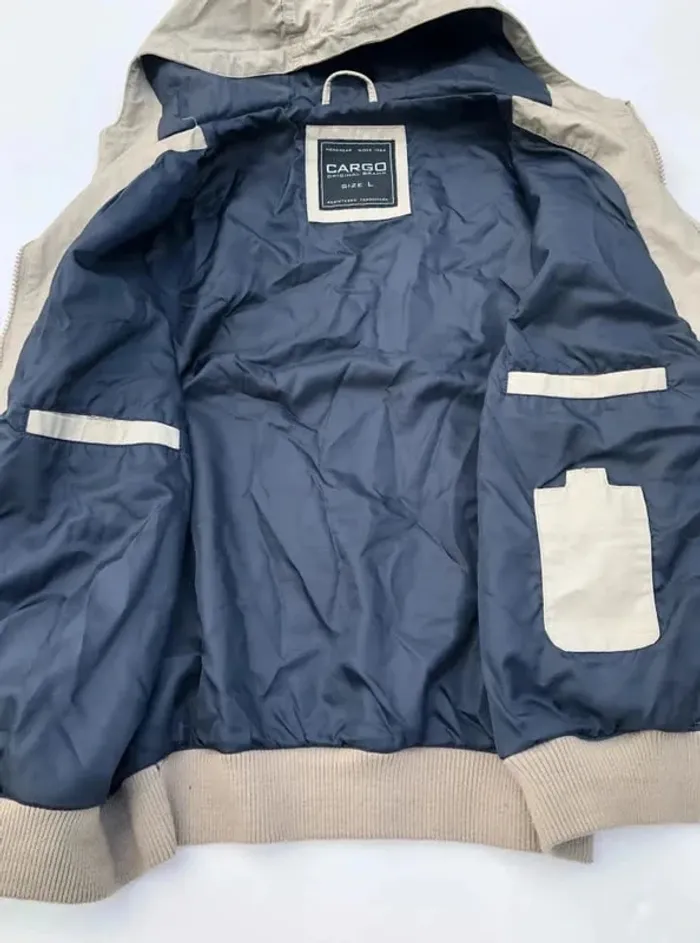 Cargo Vintage coat jacket hoodie beige camel Mens L - photo numéro 4