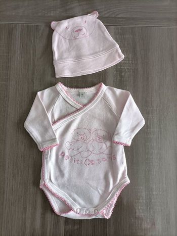 Ensemble bodie manches longues Ours Bonnet assorti 1 mois