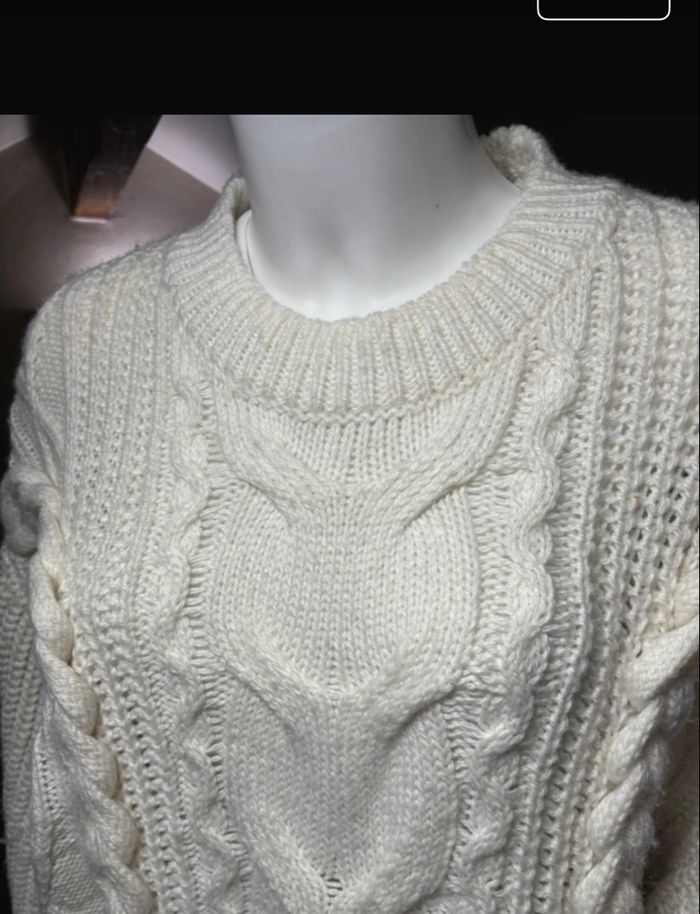 Pull à mailles torsadées blanc cassé H&M – Taille M - photo numéro 10