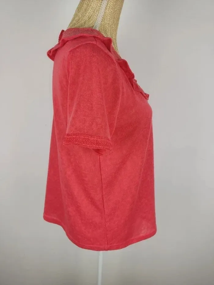 Blouse manches courtes corail et dentelles ajourée taille M Grace & Mila - photo numéro 3