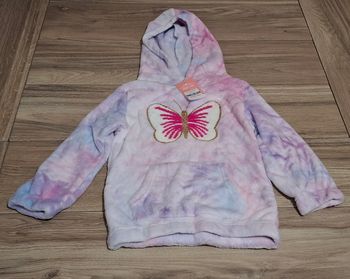 Pull polaire fille hiver cocooning enfant capuche poche papillon rose bleu