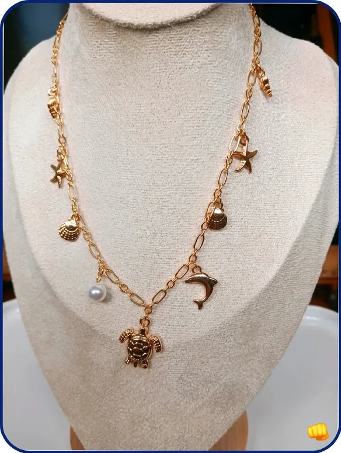 Collier Charms Marins Perle & Tortue tendance chic