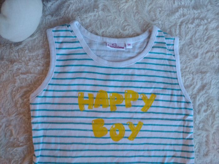 Débardeur tee shirt sans manche Garçon 9 mois Happy Boy Pommette 100% coton - photo numéro 3