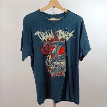 T-shirt oversize Gildan heavy cotton bleu imprimé skull serpent style rock taille L A1501