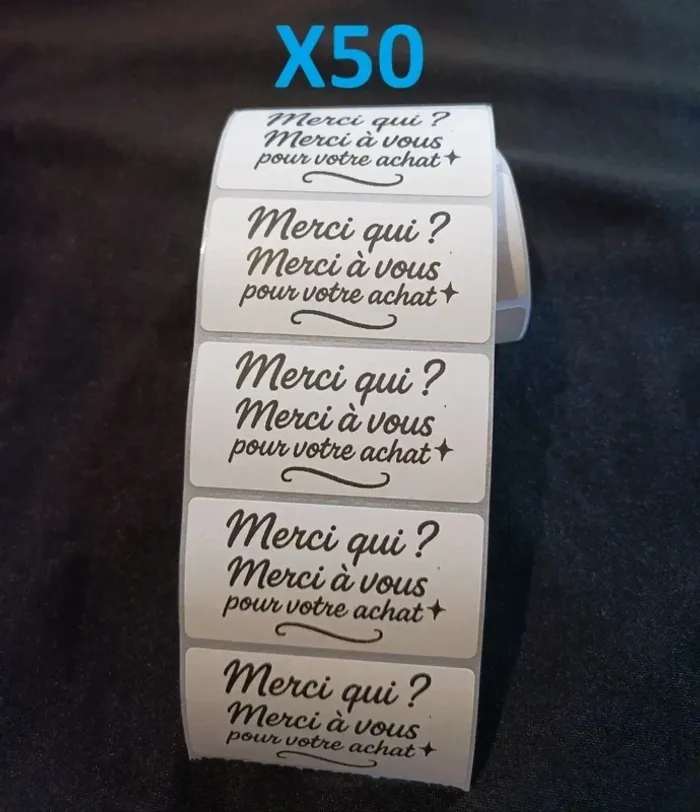 Lot 50 stickers “Merci qui ?” 60×30 mm - photo numéro 2