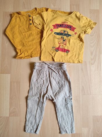 Lot tenue pantalon sarouel Kiabi + t-shirts manches courtes et longues Pat et Ripaton LH en 18M