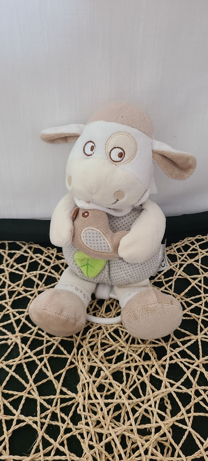 Peluche musicale mouton MOTS D'ENFANTS beige crème oiseau - photo numéro 2
