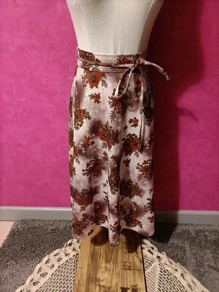 Jupe taille marquée style bohème fleurs vintage années 70 faite main taille 40 - photo numéro 3
