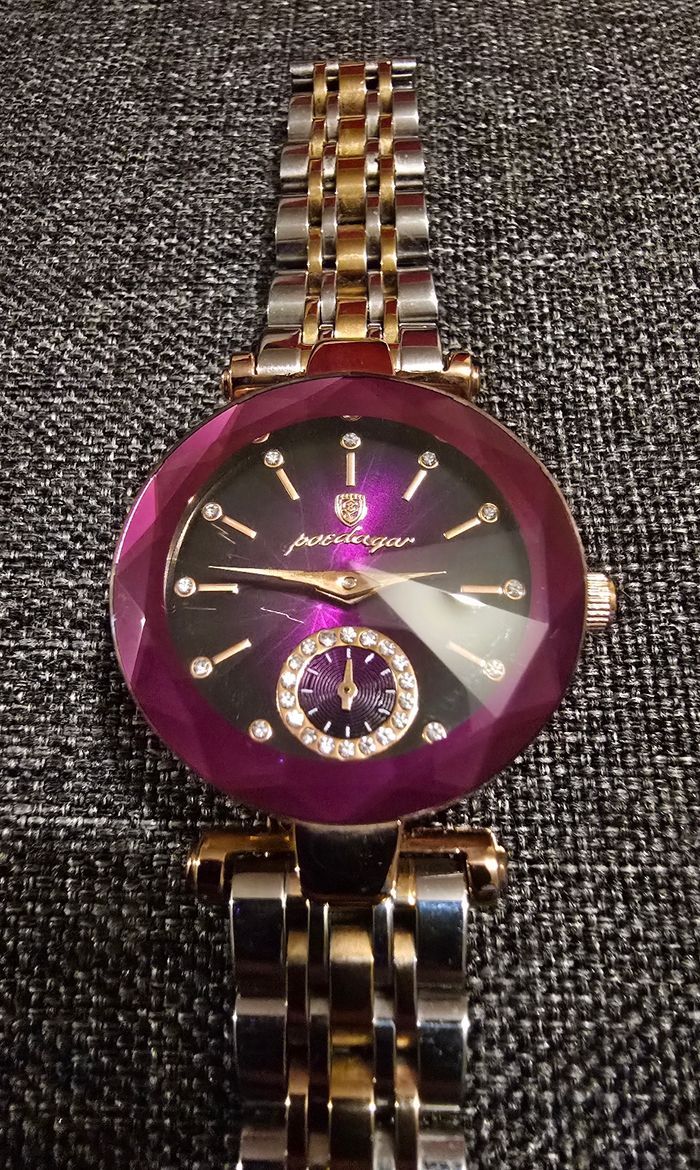 Montre Bijou Podeagar Quartz Étanche Argenté Doré Violet Très Bon État - photo numéro 4