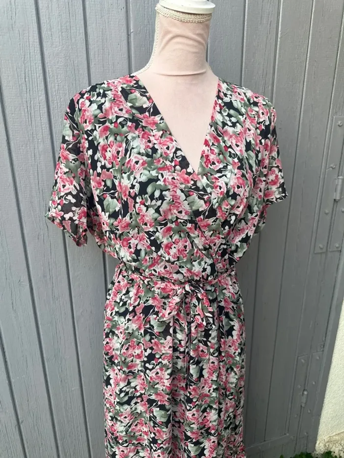 Robe longue manches courtes légère été décolleté fleuri colorée L/40 - photo numéro 2