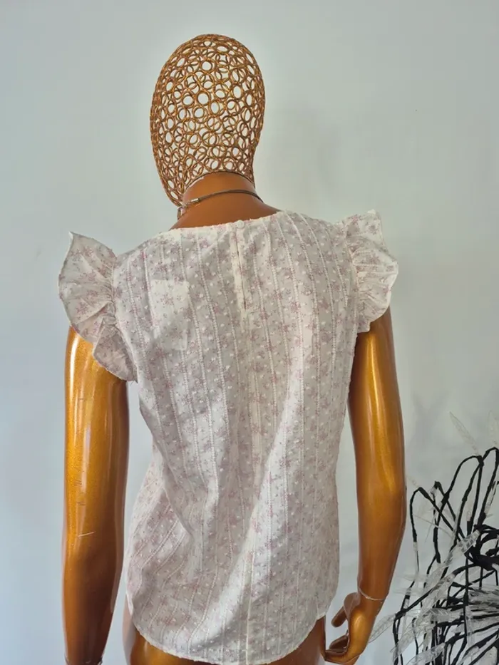 Blouse Manches Courtes Crème et Rose Femme Taille S/36 - photo numéro 2