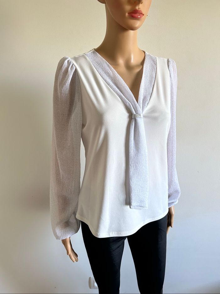 Blouse blanche à manches longues Morgan taille S comme neuve - photo numéro 2