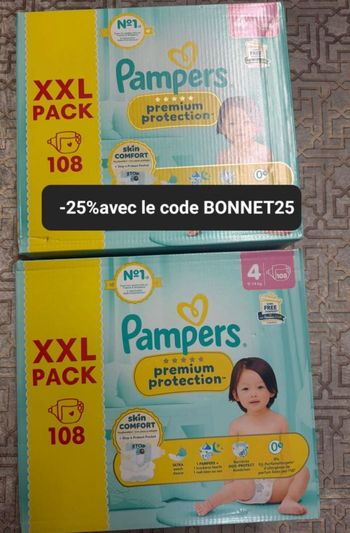 Deux XXL cartons de couches Pampers taille 4 preuim
