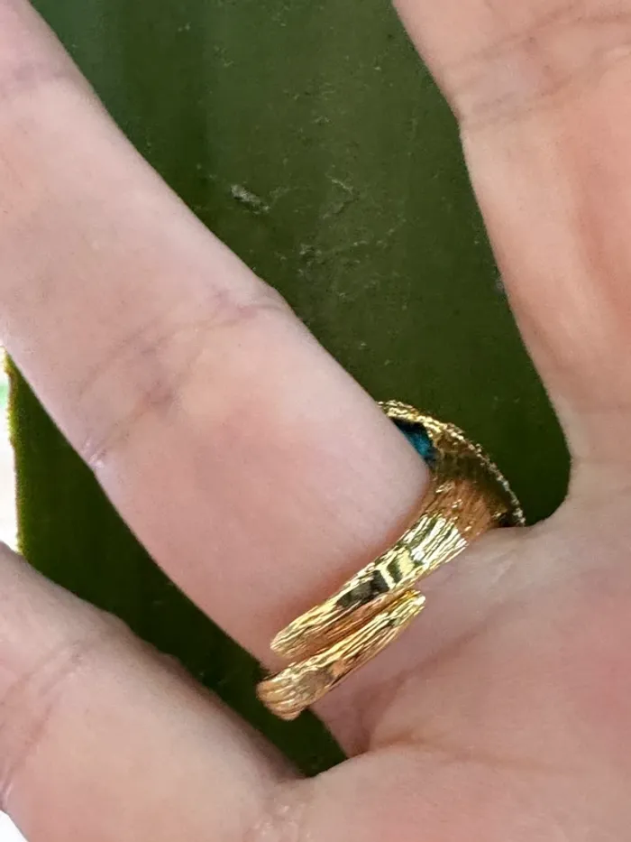 Grosse bague habaha Paris turquoise et obsidienne dorée véritables acier inoxydable or réglable - photo numéro 4