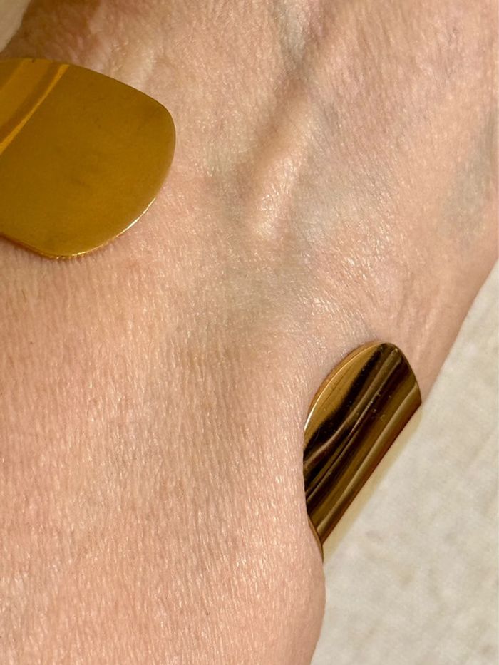 Jonc large ouvert cercle tige traversante acier inoxydable or - photo numéro 6