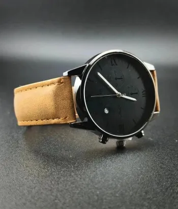 Montre brun-noire, style vintage, date, homme