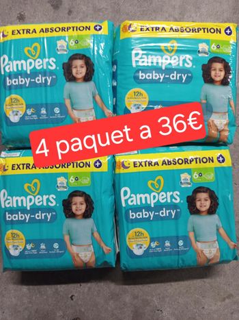 4 paquet de couche pampers taille 6+ a 36€