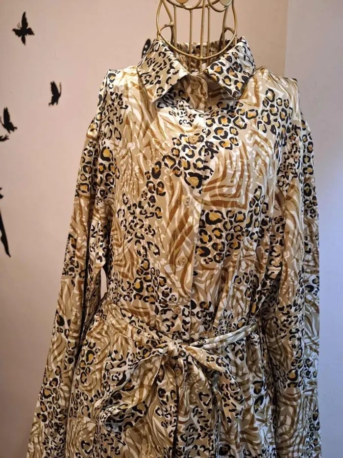 Robe chemise longue léopard - Flamant rose - photo numéro 2
