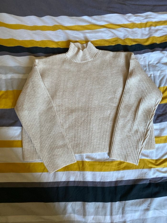 Pull col rouler beige