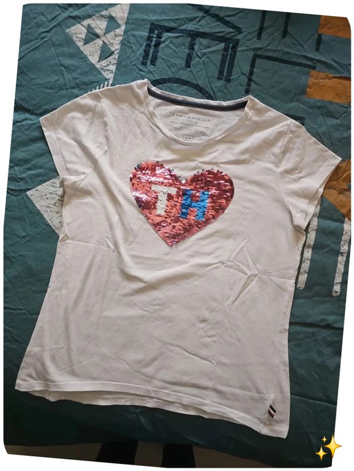 🧡 T-shirt Tommy Hilfiger 16 ans avec logo sequins réversible - photo numéro 2