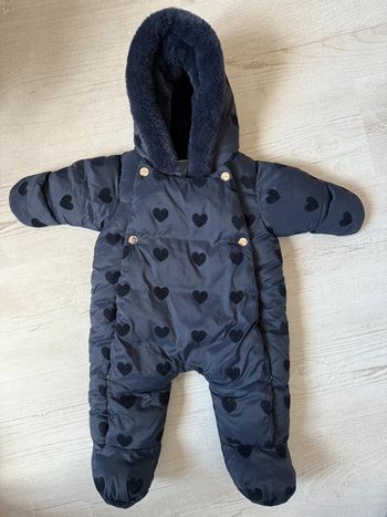 Combi pilote fille jacadi 3 mois 60 cm bleu marine cœur hiver