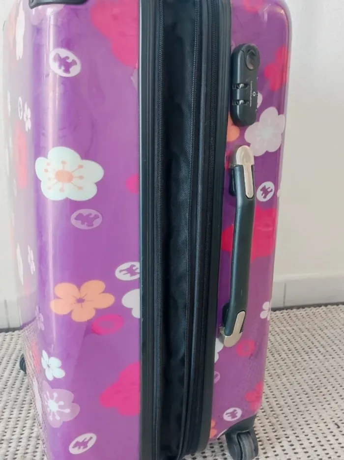 Grande valise fleur violet à roulette / Lulu Castagnette - 60L - photo numéro 7