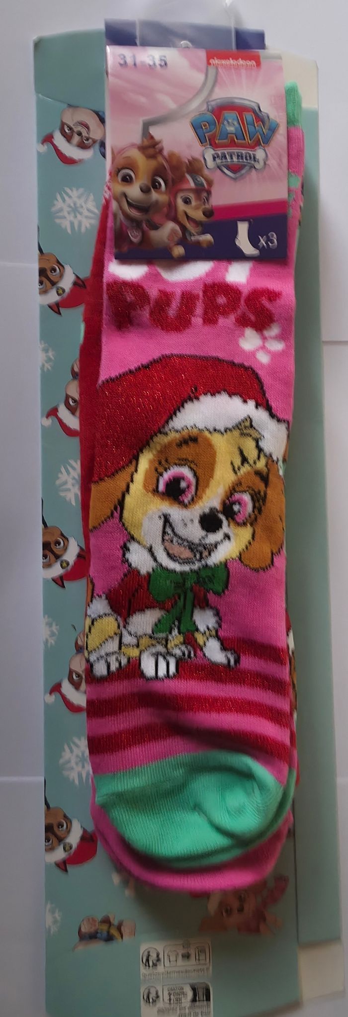 Lot de 3 paires de chaussettes pat patrouille fille 31-34