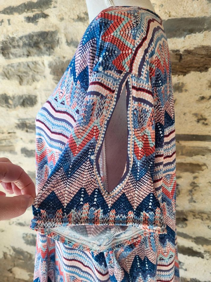 T-shirt blouse manches courtes à motifs bleu blanc corail Blancheporte Taille 54/56 - photo numéro 5