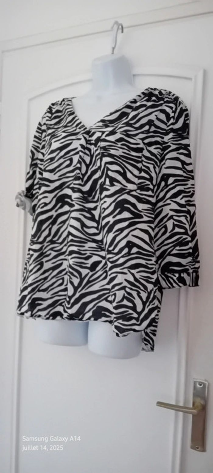 Blouse légère manches 3/4 réglables col V avec poche imprimé zèbre femme xl yessica - photo numéro 9