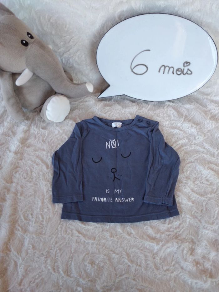 Tee shirt chemise manches longues Garçon 6 mois "No is my favorite answer" Kiabi
