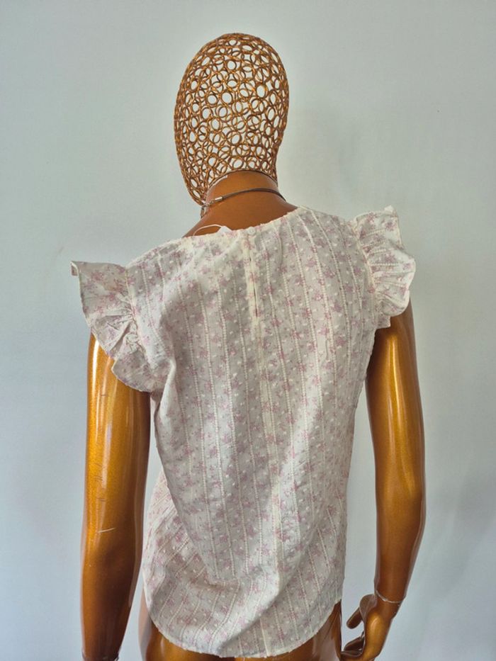 Blouse Femme Manches Courtes Rose et Crème Taille M/38 - photo numéro 2